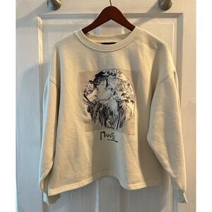 Forever 21 Cream Art Nouveau Graphic Sweatshirt Mucha Large